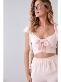 Pudra crop top komplektas su plačiomis kelnėmis 8108 - Internetinė parduotuvė - Boutique